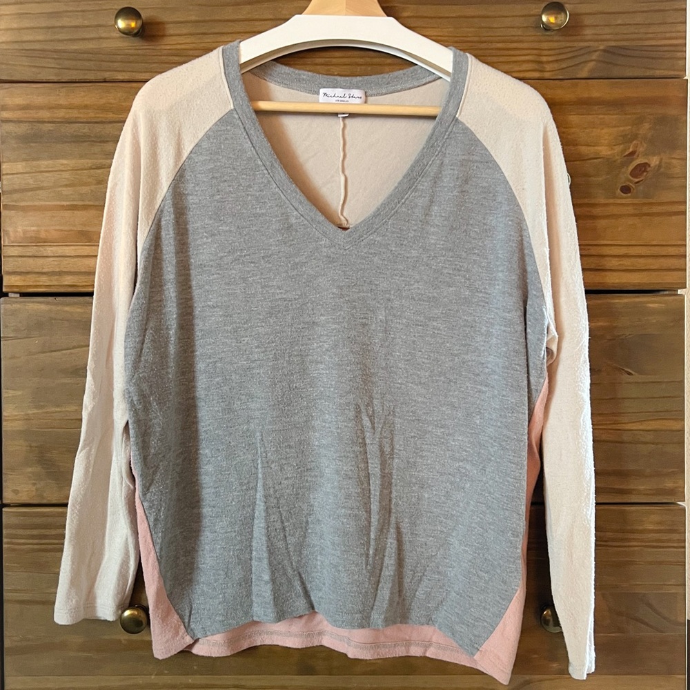 Michael Stars V-Neck Colorblock Pullover Sweater S